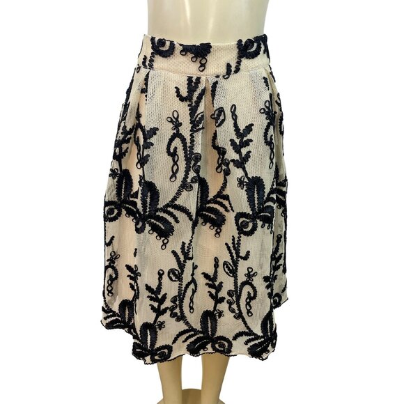 DRA Los Angeles Mesh Lace Overlay Midi Skirt With Black Embroidery Sz M - Picture 1 of 8